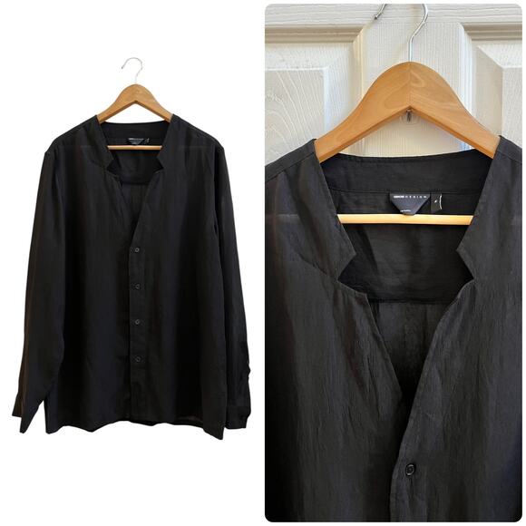 ASOS Designs Black Semi Sheer Notch V Neck Button Down Tunic Top Size XL - Picture 1 of 10